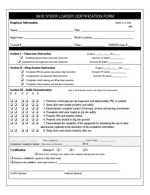 skid steer operators certification form